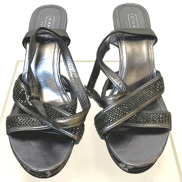 Coach Black and Gray Wedge Sandals - Picture 5 of 7